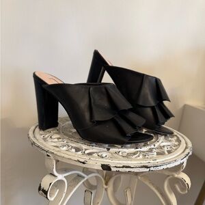 Elegant Black Ruffle Heeled Mules